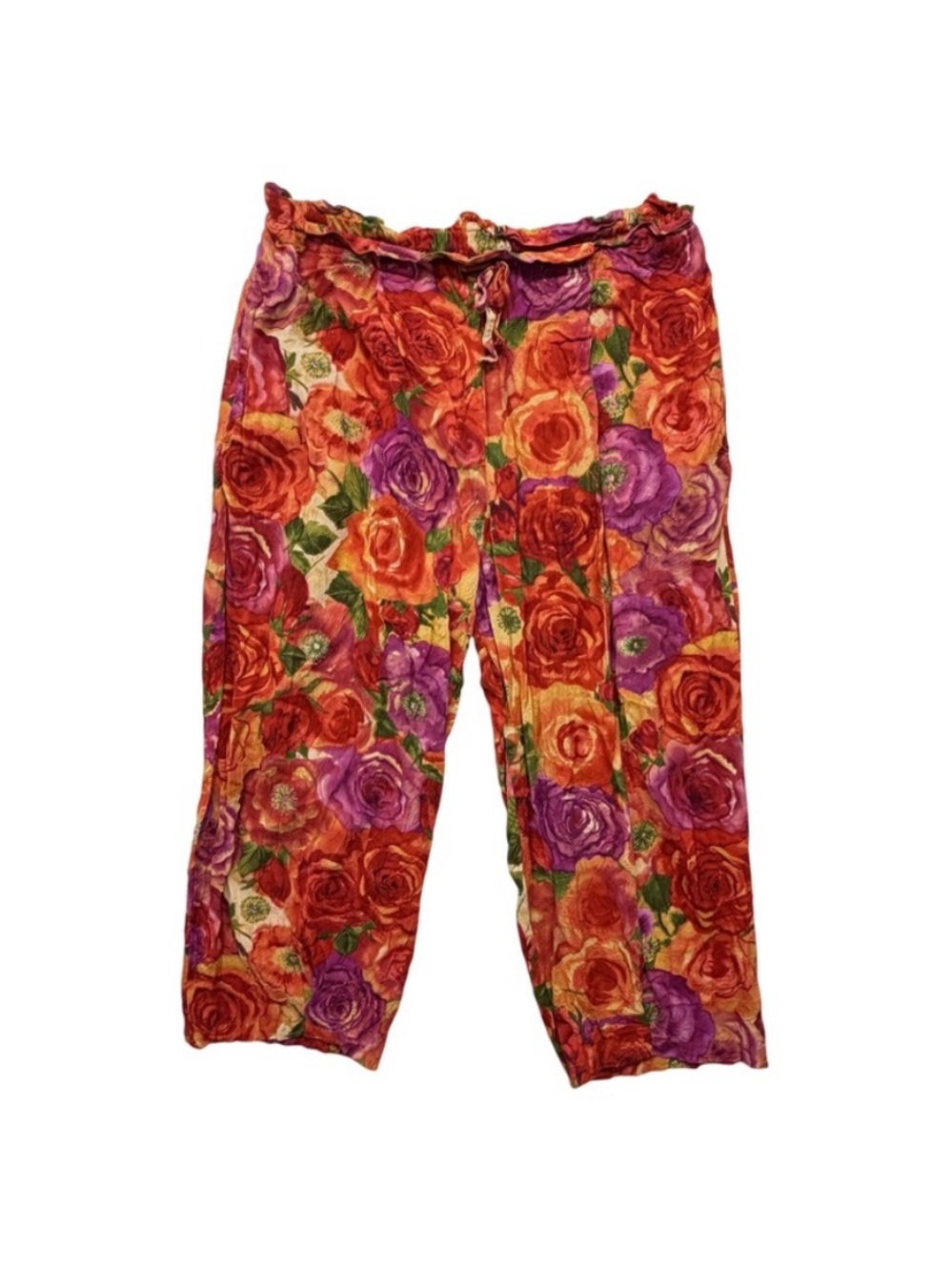 Jams World Potpourri Floral Rose Crop Pants Resort Boho M Pockets!